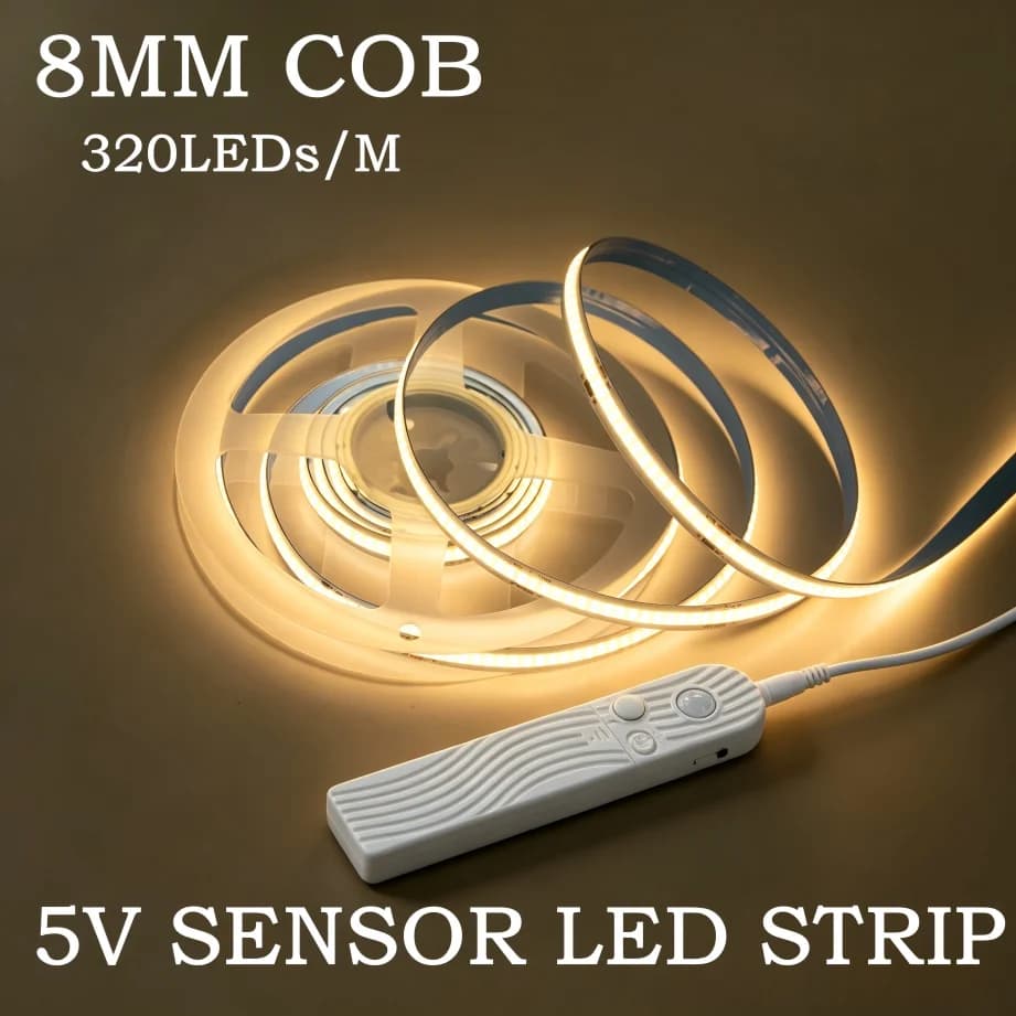 DC5V 8mm COB LED Strip 320LEDs/M Motion Sensor LED Induction Night Light Battery Operated Warm White Red Ice Blue Yellow Green