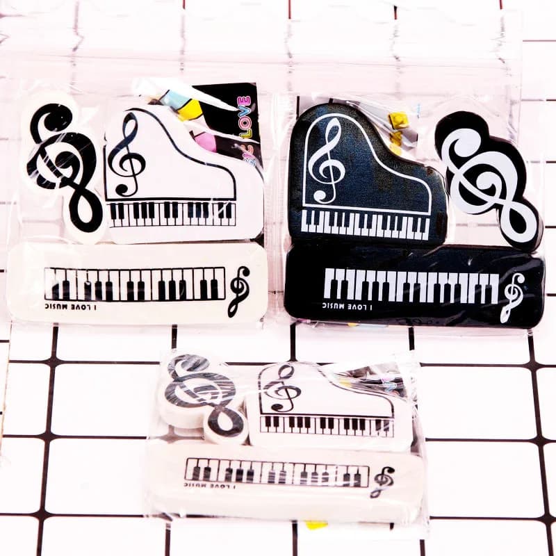 3Pcs/Set Creative Musical Piano Notes Rubber Pencil Eraser School Student Correction Supplies for Kids Gifts
