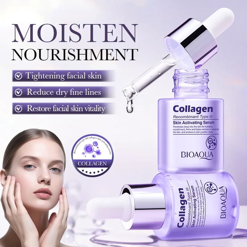 Recombinant collagen essence of type III, moisturizing and activating, to hydrate, nourish and smooth the skin.