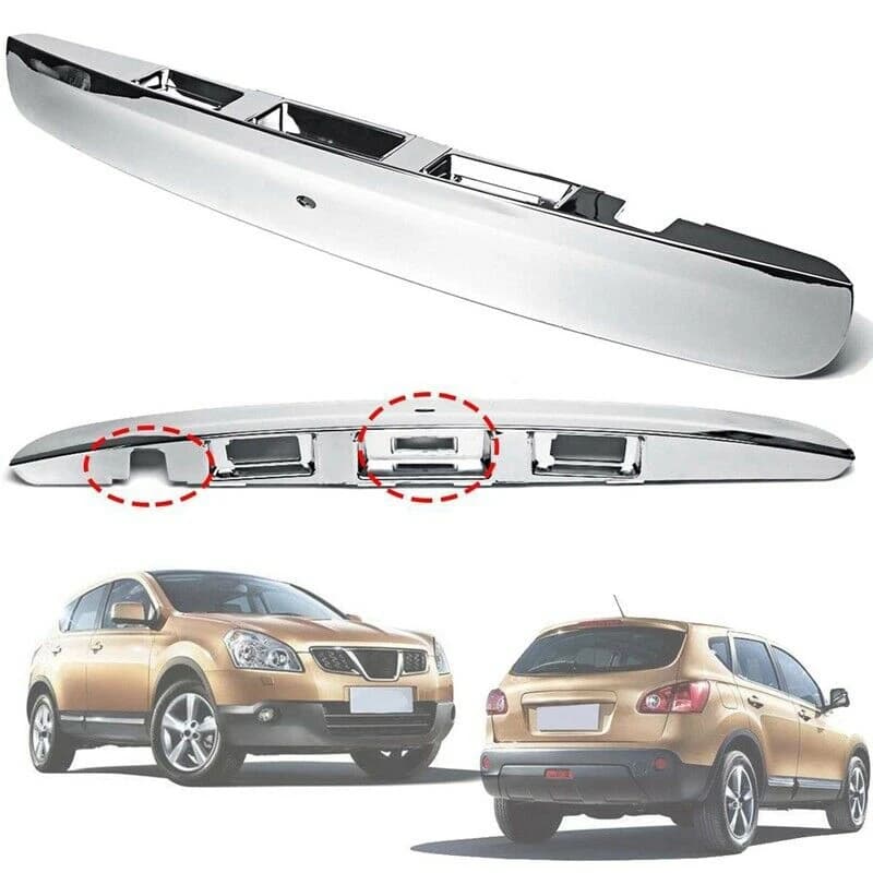 Per Nissan Qashqai J10 2007-2014 Maniglia cromata per coperchio bagagliaio portellone posteriore per auto con foro per fotocamera chiave intelligente