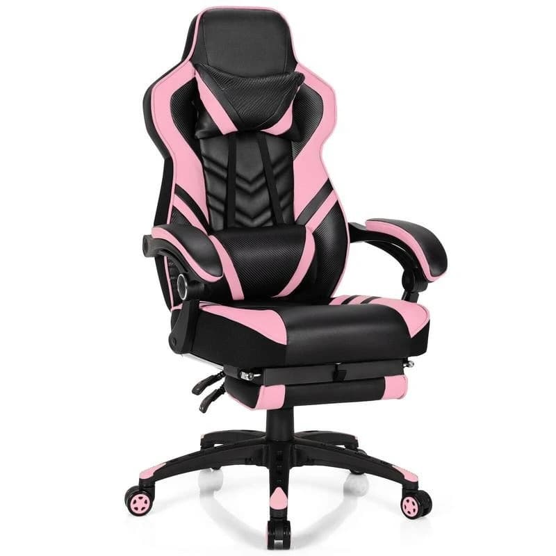 Sedia da Gaming Regolabile con Poggiapiedi per Casa e Ufficio - Rosa