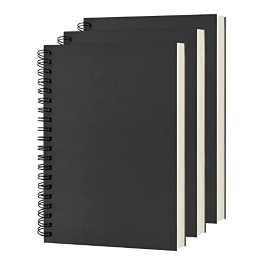 Blank Spiral Notebook, 3-Pack, Soft Cover, Sketch book, 100 Pages/ 50 Sheets, 7.5 inch x 5.1 inch, 100GSM, Black