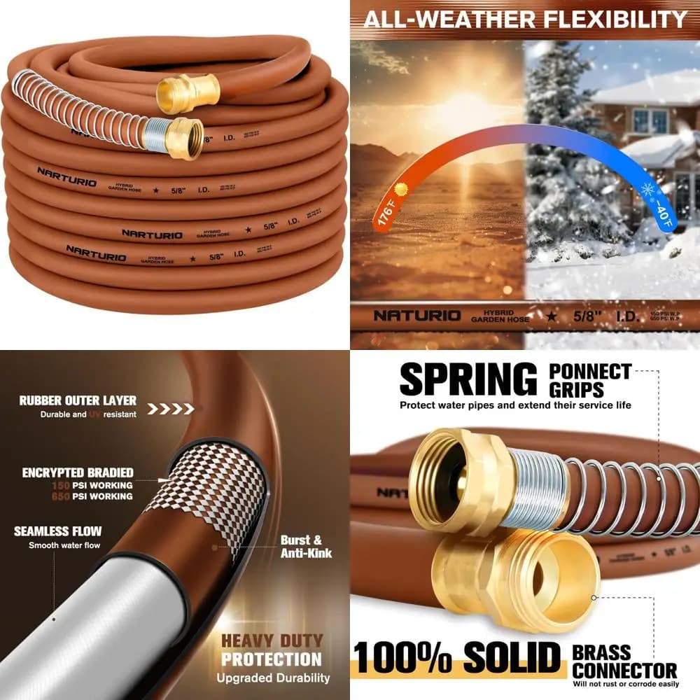 5/8 x 75 foot flexible and light garden hose, hybrid rubber, no tipping, 650 PSI, male-female connections, resistant water pipe