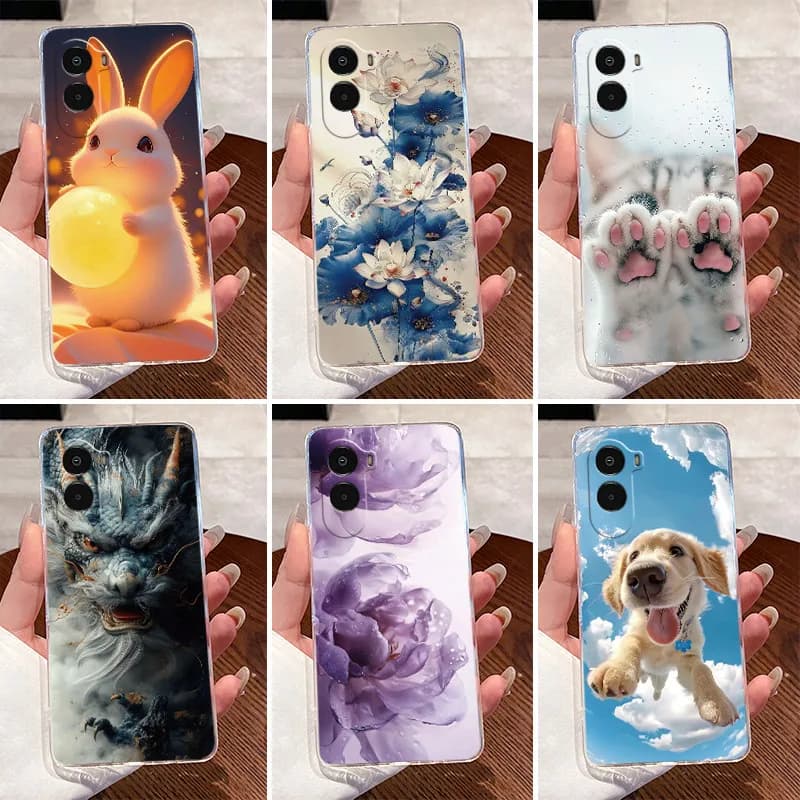 Per Poco M7 4G Drago di Lusso Carino Cool Boy Ragazze Cassa Del Telefono Del Silicone Morbido Della Copertura Posteriore Per Xiaomi Poco M7 4G Trasparente TPU Borsette