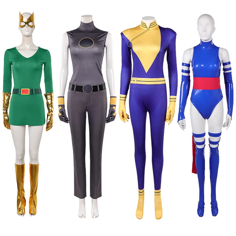 Rogue Top Pants Jean Grey Cosplay Dress Costume Psylocke Bodysuit Outfit Polaris Jumpsuit Gloves Halloween Carnival Disguise