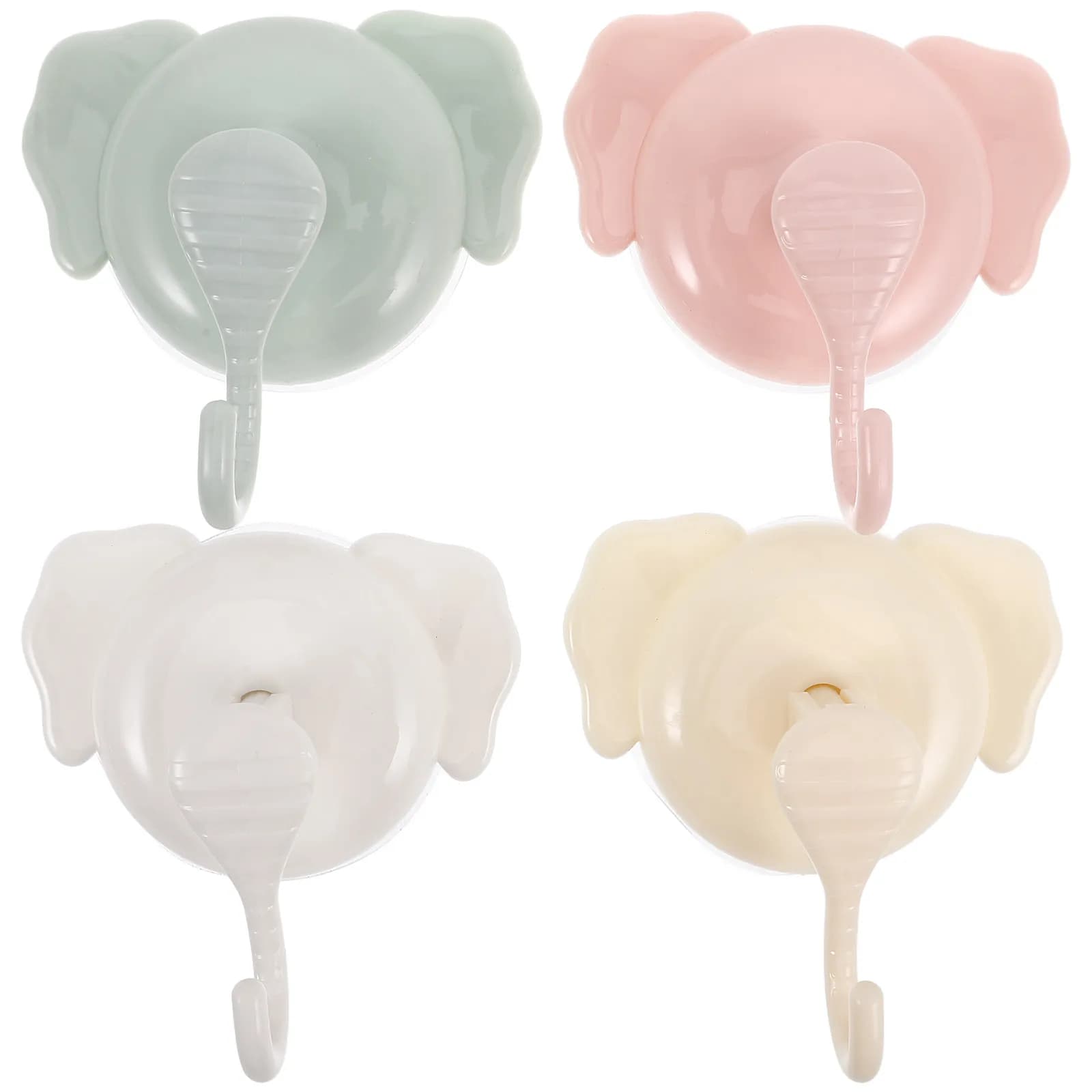 4 Ganci a ventosa a forma di elefante, forte ventosa, senza foratura, per bagno e cucina, porta asciugamani e accappatoi, in plastica versatile
