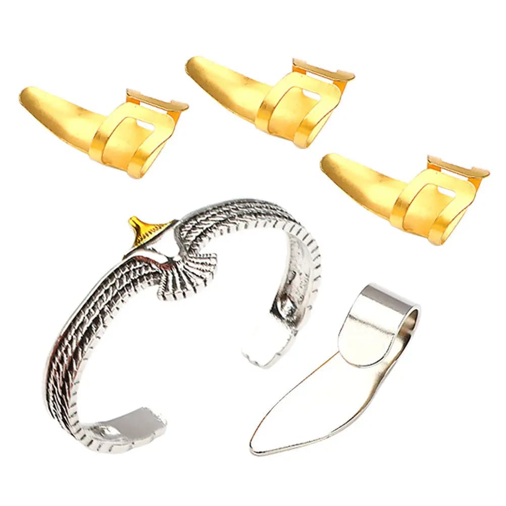 Set di 1 plettro in metallo per dita e pollice per chitarra acustica, elettrica, classica, banjo, ukulele, regolabile e resistente, protezione per le dita