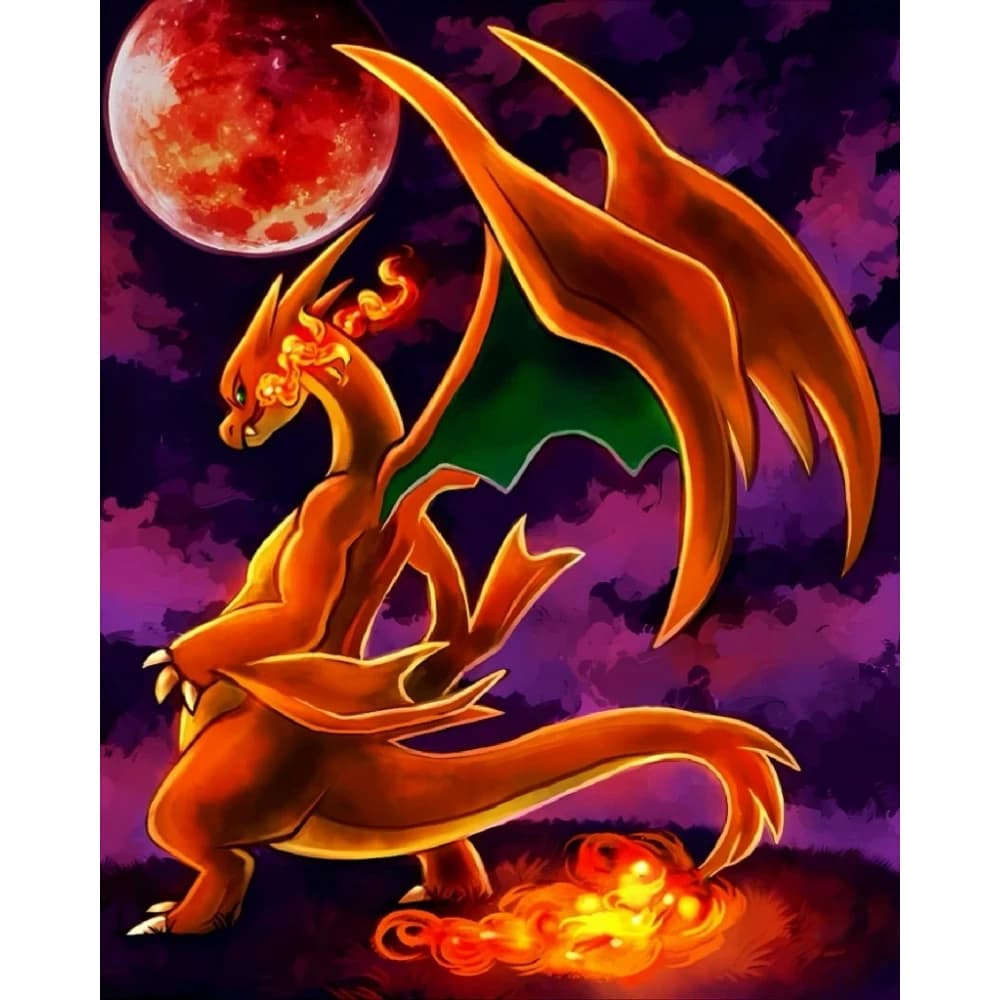 HungUp Diamond Painting Pokemon Charmander Cute Cartoon Cross Stitch Set 5D DIY Pictures Printed Art Mosaic Embroidery Home Gif