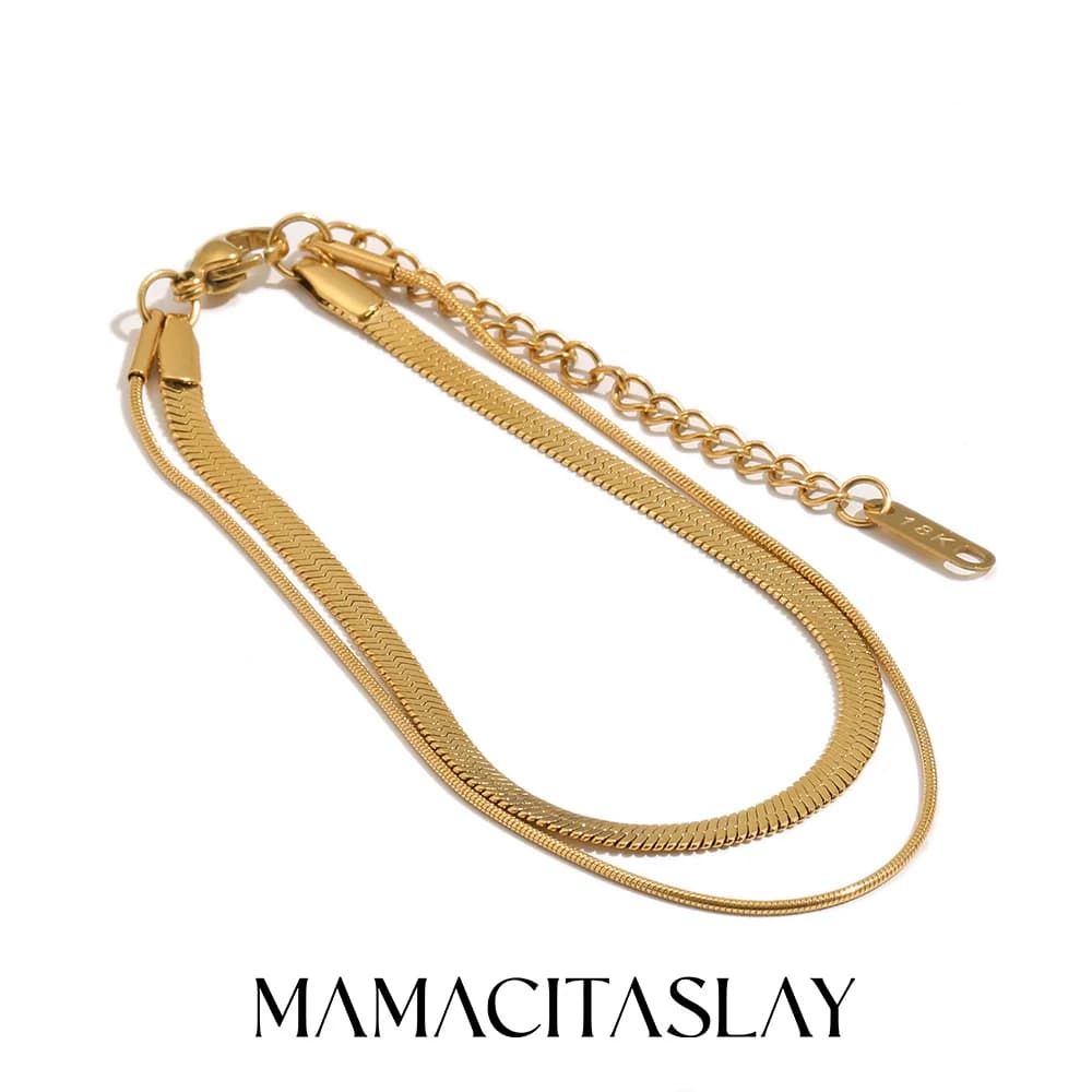 MamacitaSlay 316L Stainless Steel Double Layer Snake Chain Bracelet 18K Gold Plated Waterproof Jewelry For Stacking Bracelet