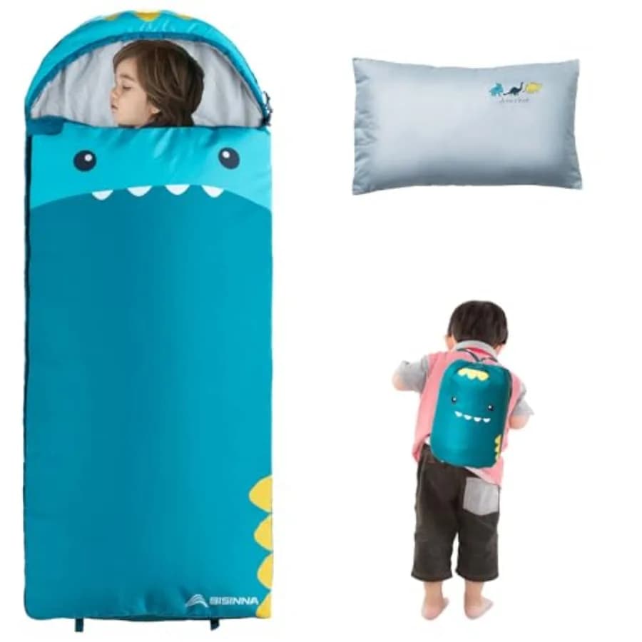 Sacco a Pelo per Bambini e Bambine con Cuscino, 3 Stagioni, Portatile per Campeggio, Escursionismo, Zaino in Spalla, Interno ed Esterno