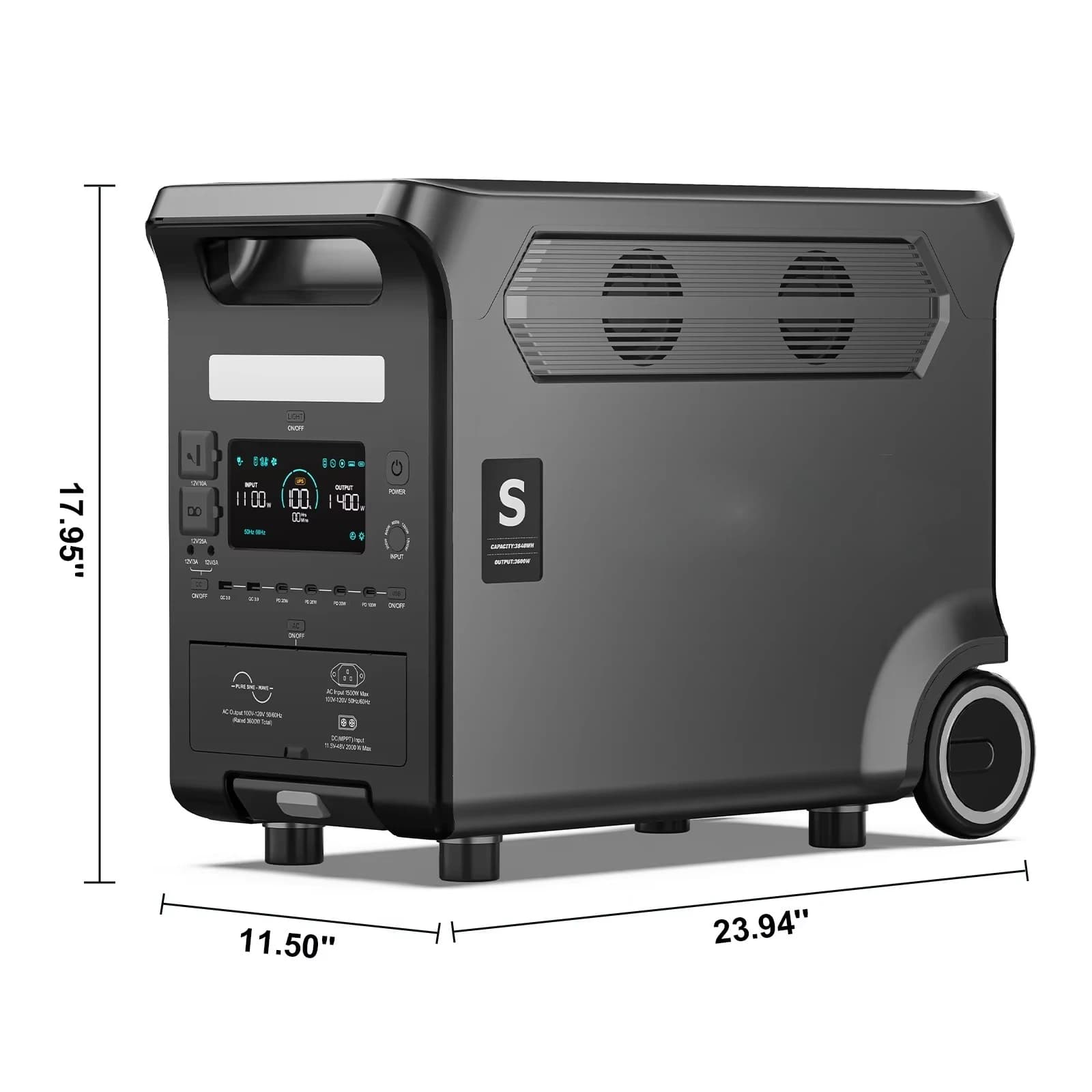 Sistema di accumulo di energia portatile da 3600 Watt, incluso avviamento di emergenza per campeggio, emergenza e compressore d'aria per torcia per veicoli