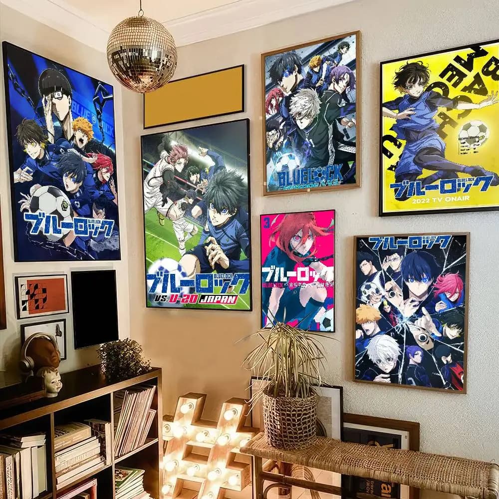 Poster in tela con stampa Football Manga B-BLUE L-LOCK, decorazione moderna da parete per soggiorno e camera da letto, senza cornice.