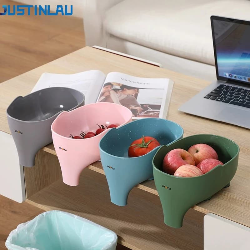 JUSTINLAU Scolapiatti a Forma di Elefante, Cestello per Rifiuti, Cesto per Lavaggio Frutta e Verdura, Scolapiatti Antiscivolo, Utensile da Cucina