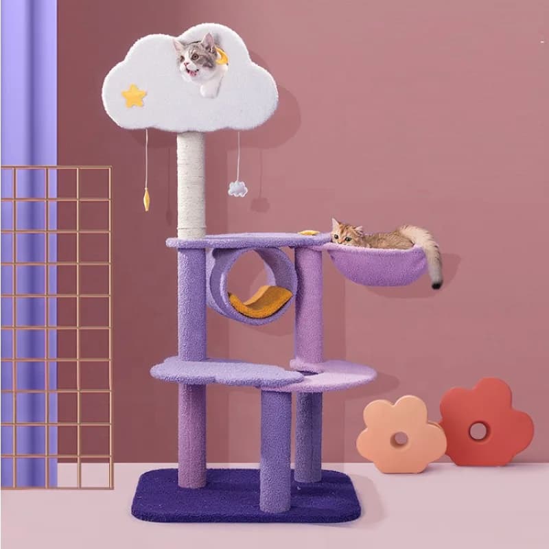 Woodiness Indoor Cat Tree Flower Tower Houses Scratches Climbing Cute Luxury Purple Pet Cat Tree Habitat Training Pet Supplies