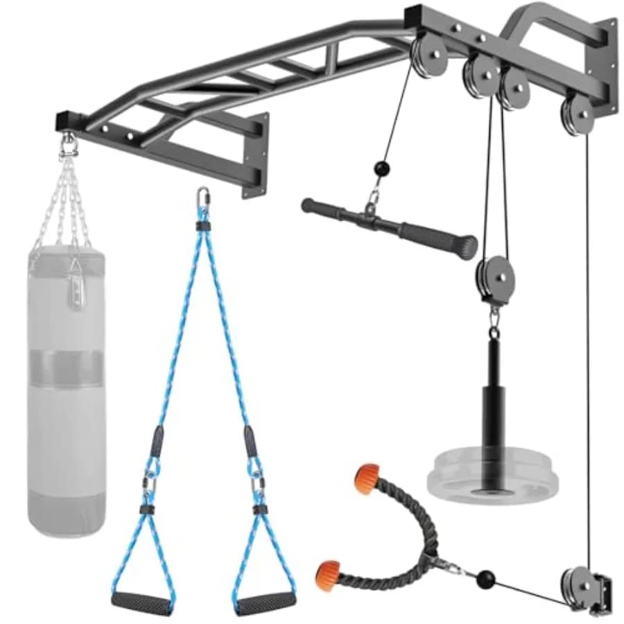 Wall Mount Multifunction Traction Bar with 48 Inch Heavy Duty Traction Bar with LAT Pulldown Workou Cable Pulley System