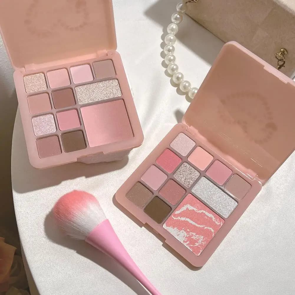 Palette di ombretti rosa Ombretto rosa grigio opaco completo Ombretto opaco a bassa saturazione Pigmento per occhi color terra nudo a lunga durata 12 colori