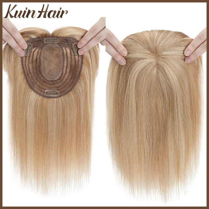 Silk Base Women's Topper Clip in Real Human Hair Wig Human Hair Extension Subtle And Breathable Toppers Blond Hair Wig