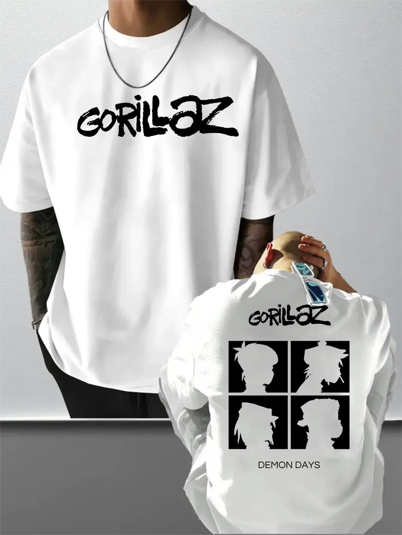 T-shirt stampata esclusiva per i fan del tour mondiale dei Gorillaz 2026 - Manica corta in puro cotone coordinata da uomo e da donna