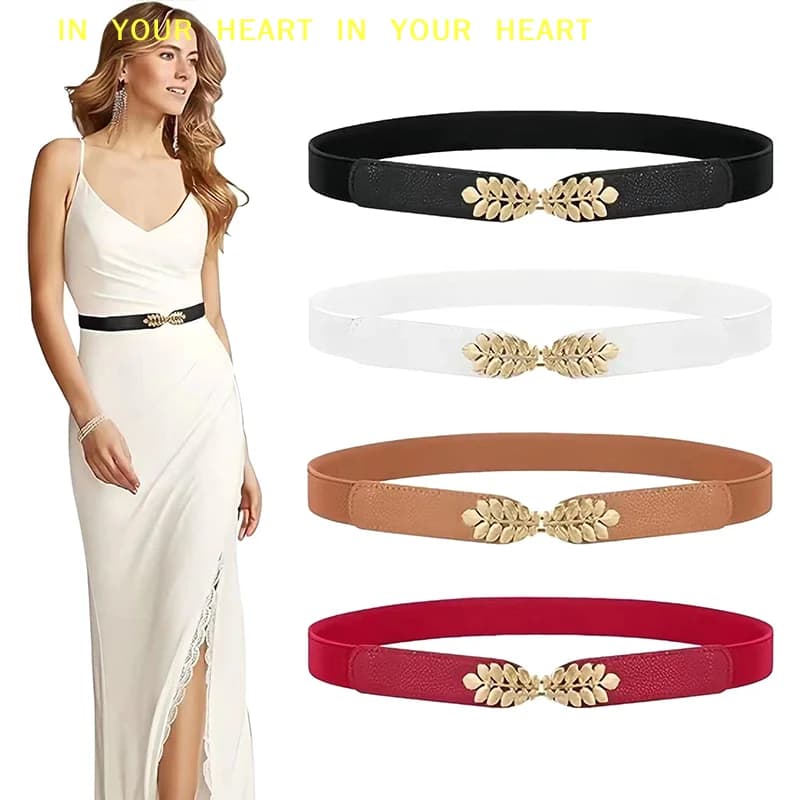【X】1PC Versatile Dress Apparel DIY Accessories Fashion Women PU Black White Waist Band Thin Elastic Waist Belt