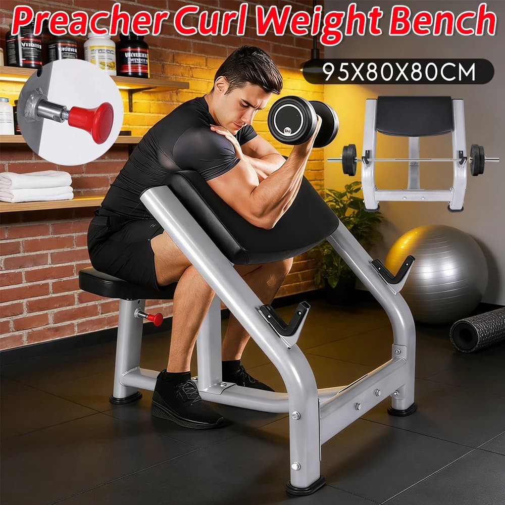 Panca per Curl Bicipiti con Seduta Regolabile, Supporto per Bilanciere e Manubri, Attrezzo per Allenamento di Forza in Palestra Domestica