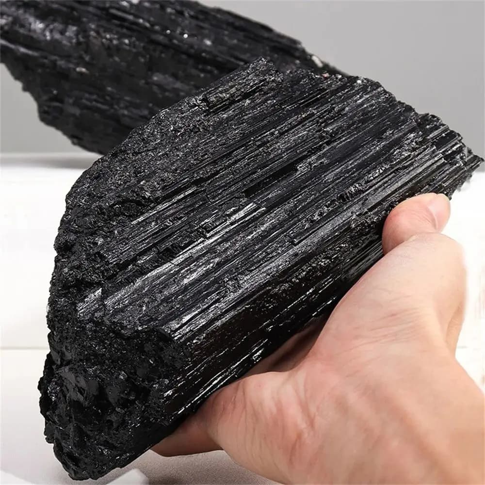 Natural Black Tourmaline Rough Crystal Column Specimen Reiki Chakra Healing Stone Ornament Witchcraft Meditation Tabletop Cushion for Home Bedroom Spiritual Interior Decor