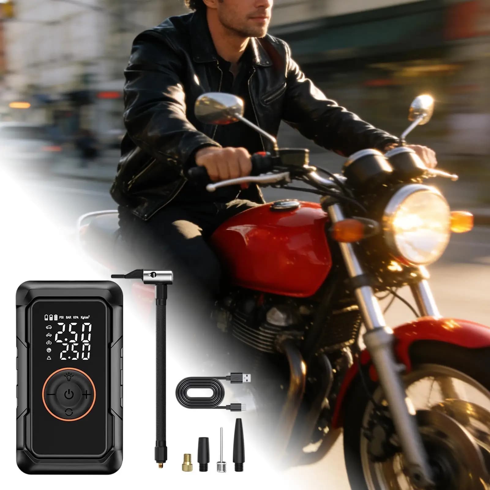 Pompa per pneumatici da bici con luce LED, pompa elettrica intelligente con spegnimento automatico, gonfiatore portatile per moto, SUV, camion, roulotte, ATV