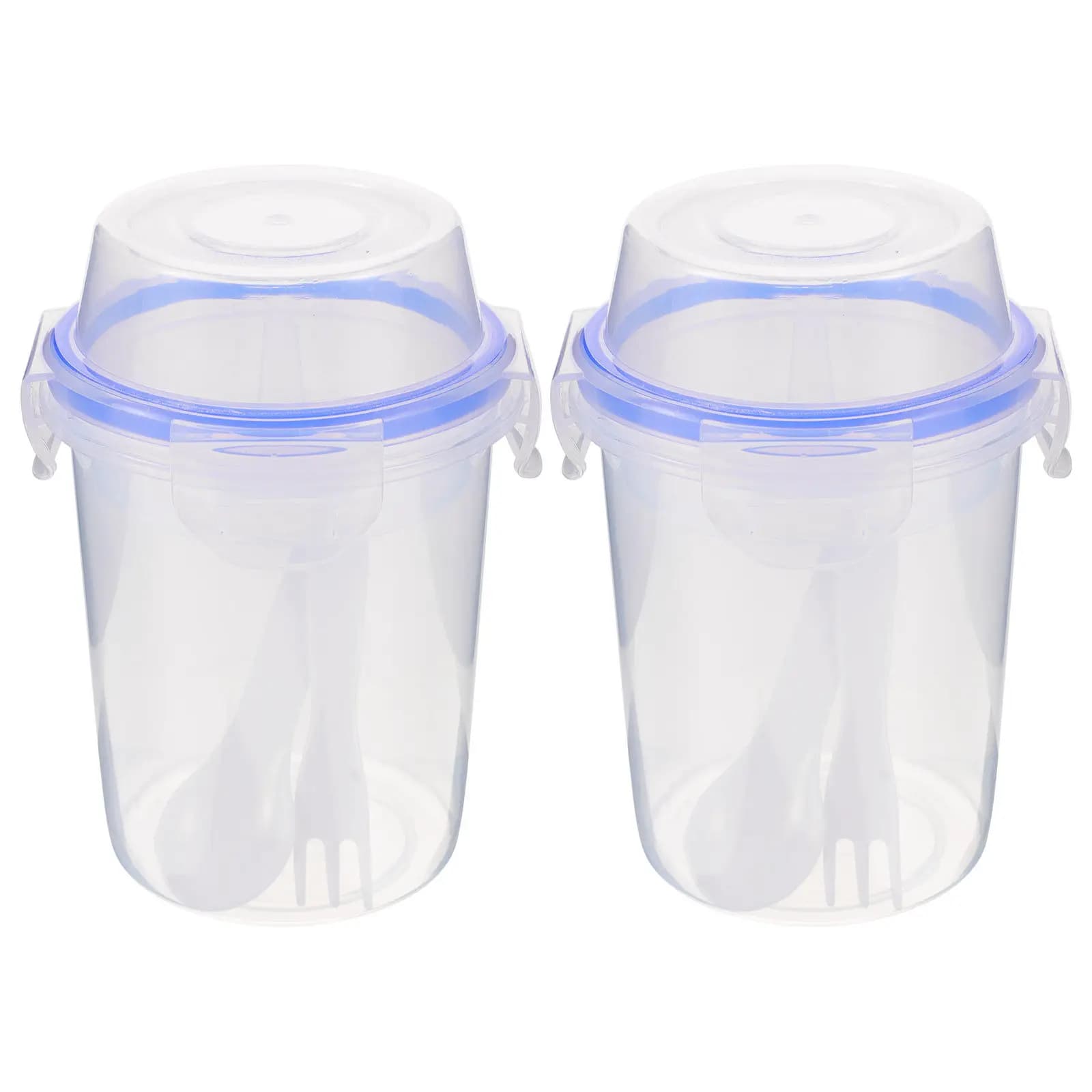 Set di 2 Contenitori Ermetici in Materiale Resistente, Barattolo per Overnight Oats con Coperchio e Cucchiaio, Tazza Portatile per Insalata, Contenitore per Preparazione Pasti