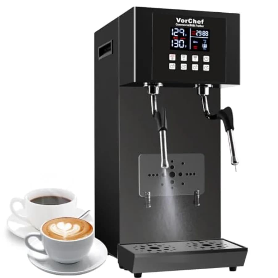 Commercial Milk Frother for Tea Coffee Shop, Stainless Steel, Black, 2-Wand Automatic Steam Boiling Water Machine with LED Disp