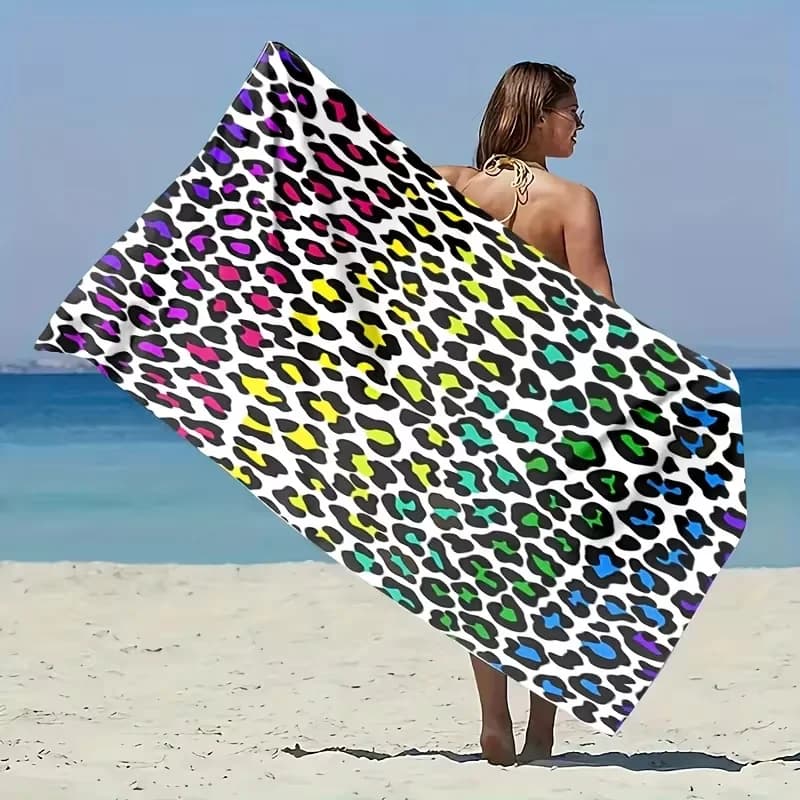 Telo mare con stampa leopardata adatto per spiaggia, piscine, bagni, campeggio, viaggi, yoga, fitness, telo mare multifunzionale