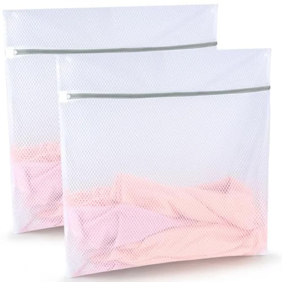 Durable Honeycomb Mesh Laundry Bags, 2 XX-Large 24in x 24in Washing Delicate Bags with Colorful Zipper for Huge Clothes, Curtai
