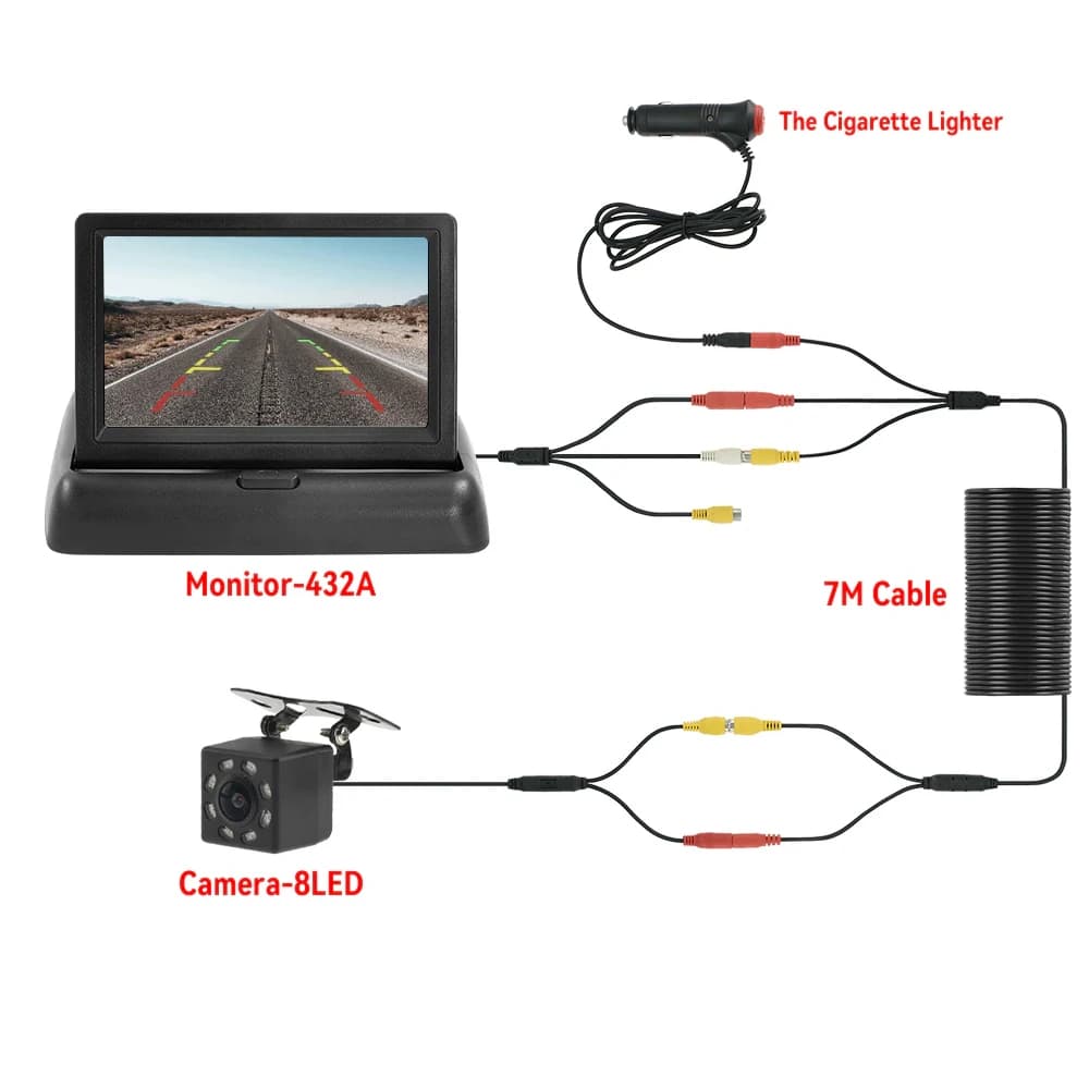 Monitor per auto pieghevole con schermo LCD HD TFT 4.3 con telecamera per retromarcia 8 LED di backup per il parcheggio dei veicoli Installazione semplice