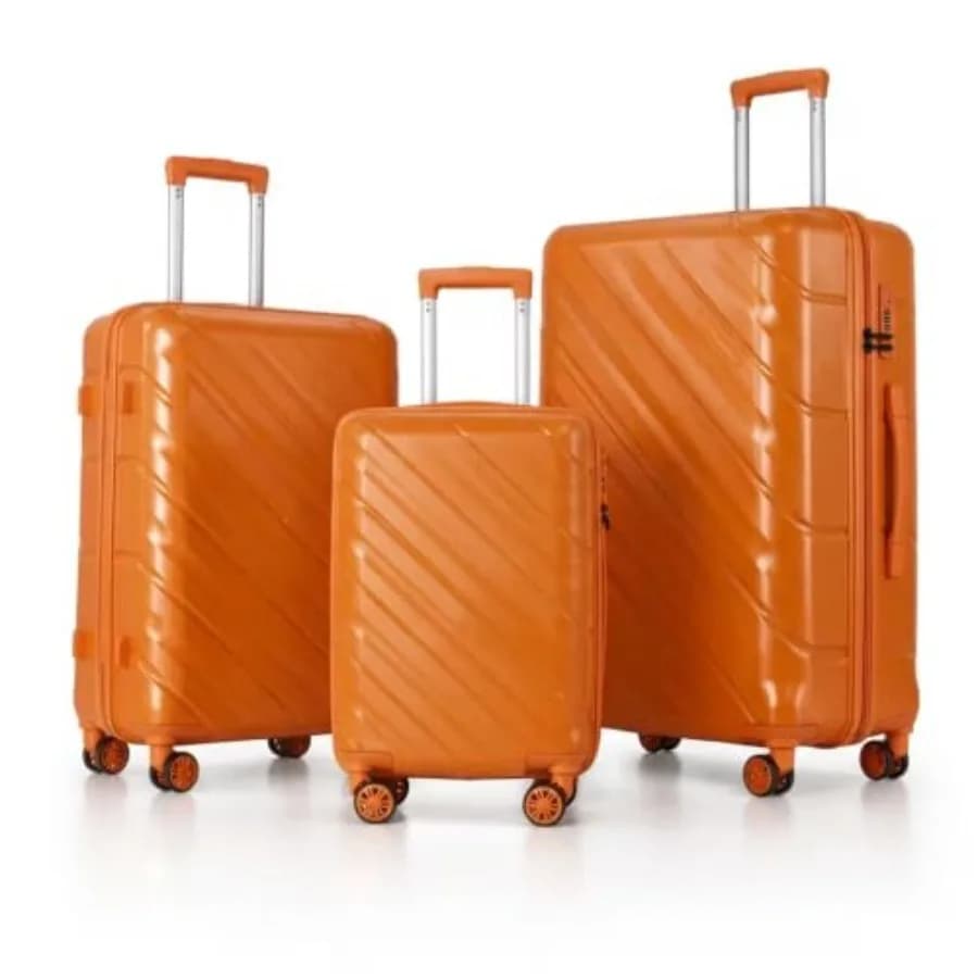3-Piece PP Hardshell Luggage Set for travel: lightweight, durable, black, scratch-resistant surface with 4 silent spinner wheel