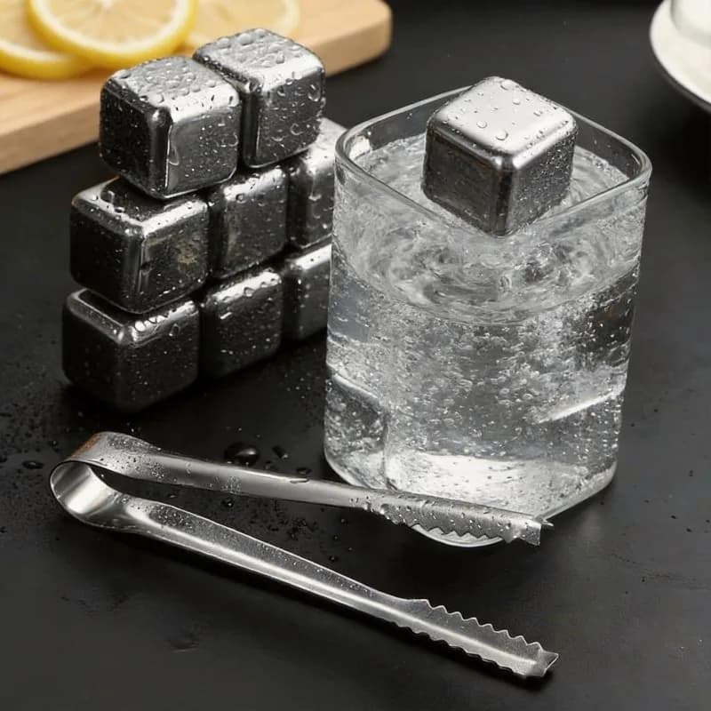 Cubetti di Ghiaccio in Acciaio Inox Riutilizzabili, Set da 4/6/8 Pezzi, Pietre Refrigeranti per Whisky e Vino, Accessorio per Bar e Feste