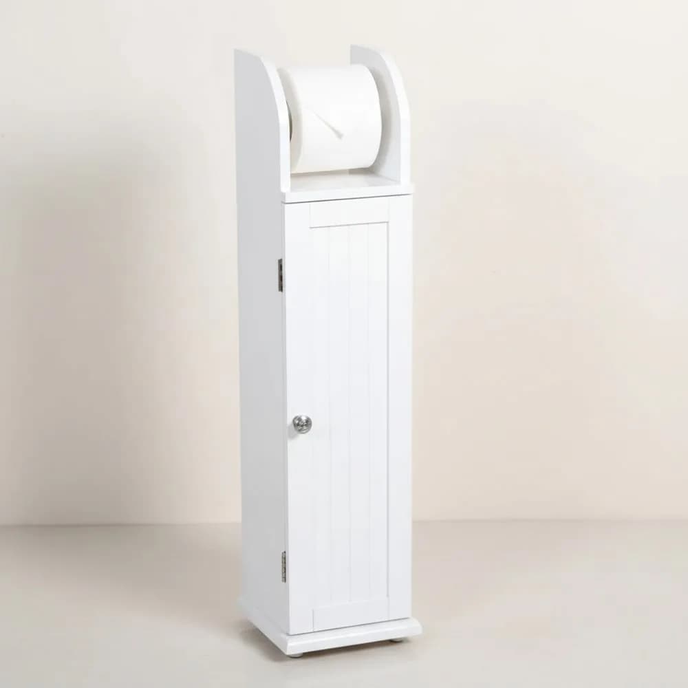 Mobiletto da bagno sottile con porta carta igienica, moderno contenitore indipendente per piccoli spazi, bianco