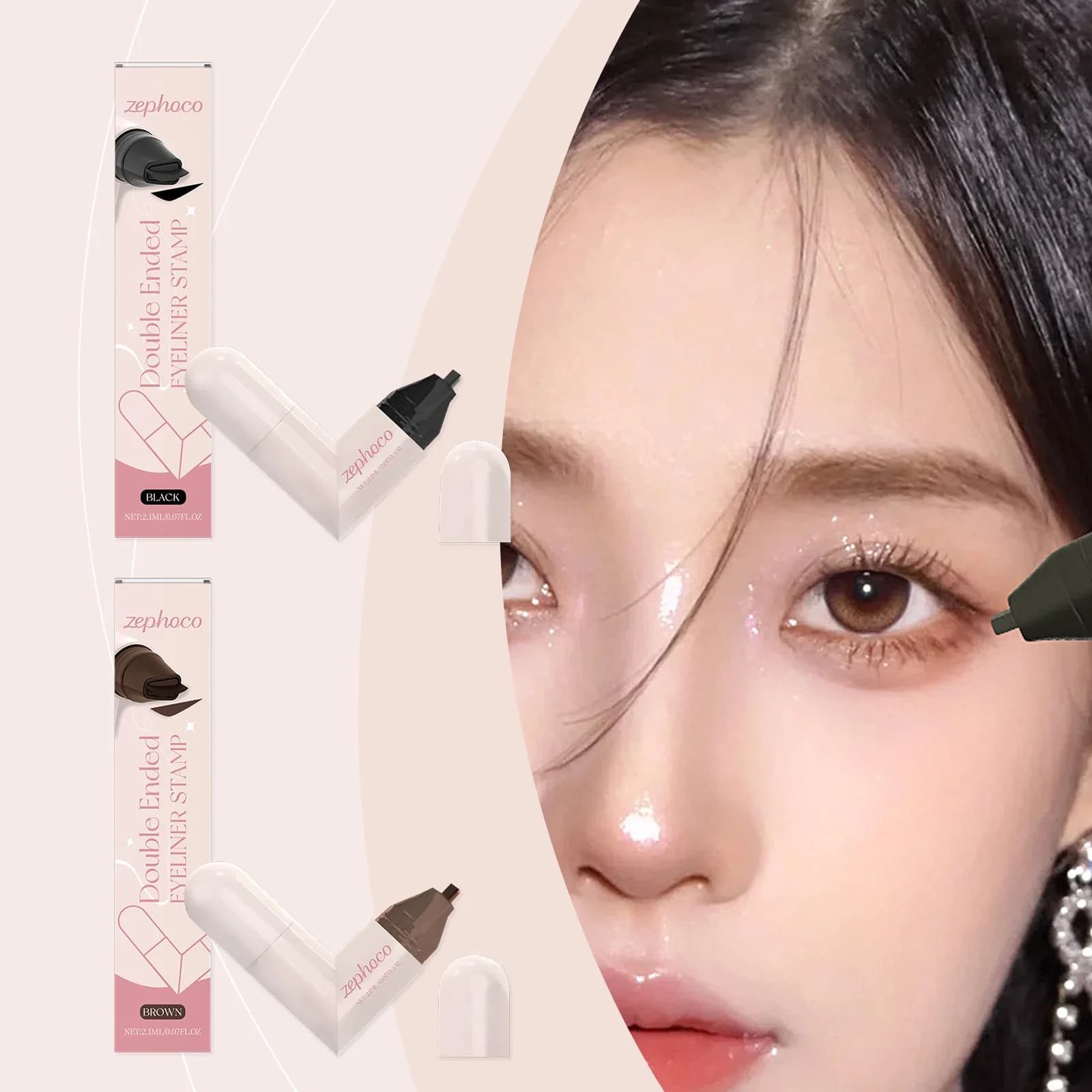 Series of Eyeliner Pens Waterproof to Double Toe - Design Without Ink, Perfect Shape with One Only Stamp for Beginners, Resistant to Waist All Day
