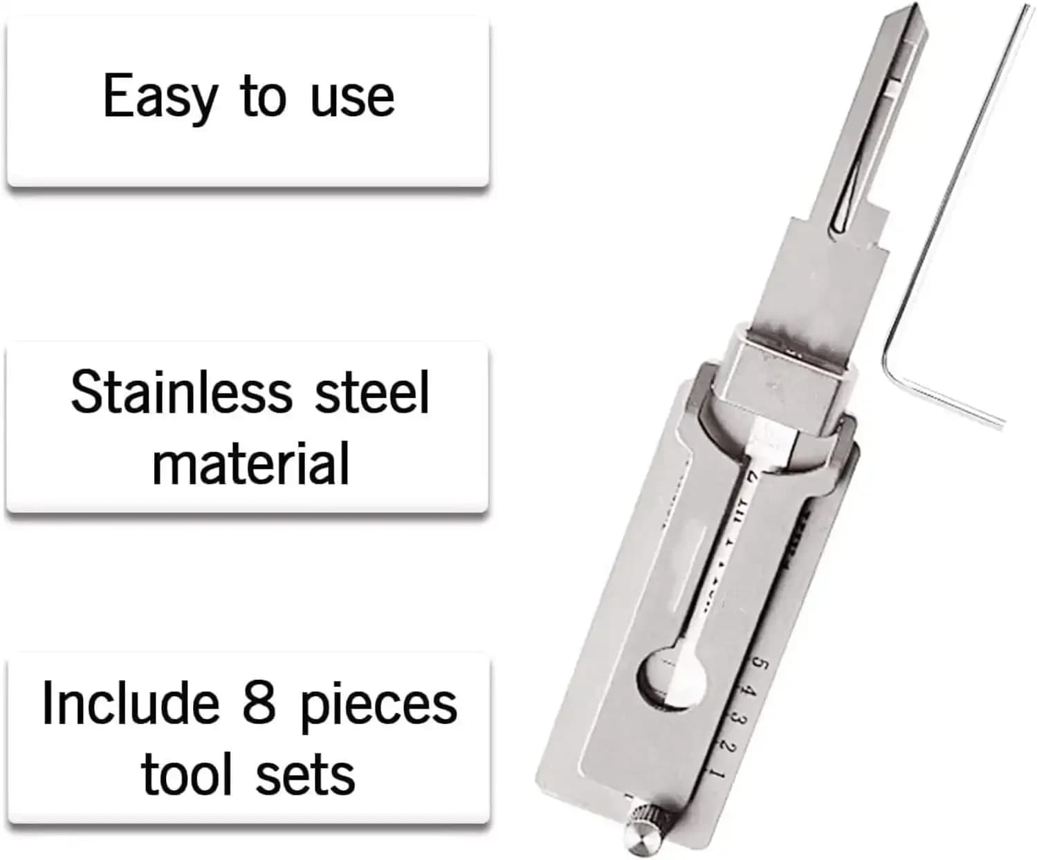 Decodificatore chiave 2 in 1 Set di ganci e plettri di precisione SS001 Decodificatore di blocco Manutenzione auto Strumento di misurazione manuale Kit di riparazione pickup O-ring