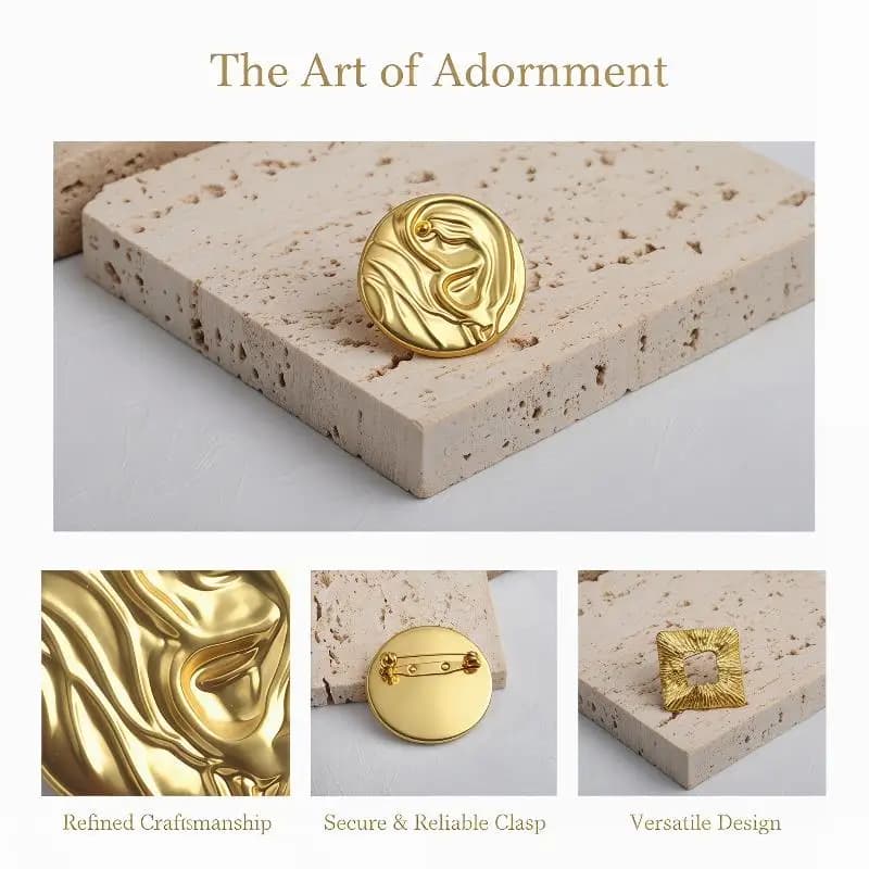 Large Square Textured Gold Brooch Irregular Hollow Statement Pin for Blazer Scarf Bag Women Party Outfit Decor