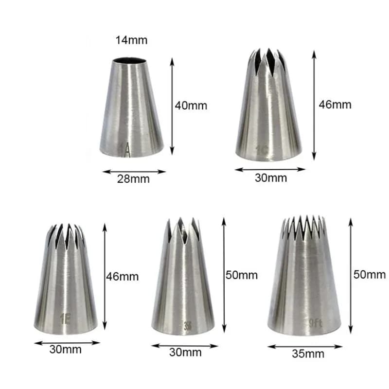 Set of 10 Large Metal Tips for Decoration Cakes and Creams, Pastry Tools, Stainless Steel Beakers for Glass, Cupcake and Dessert Decorations