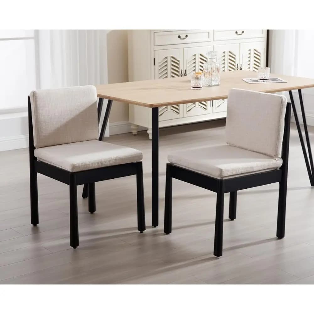 Set di 2 sedie da pranzo imbottite, sedie laterali nere in legno con cuscini rimovibili, adatte per cucina o soggiorno
