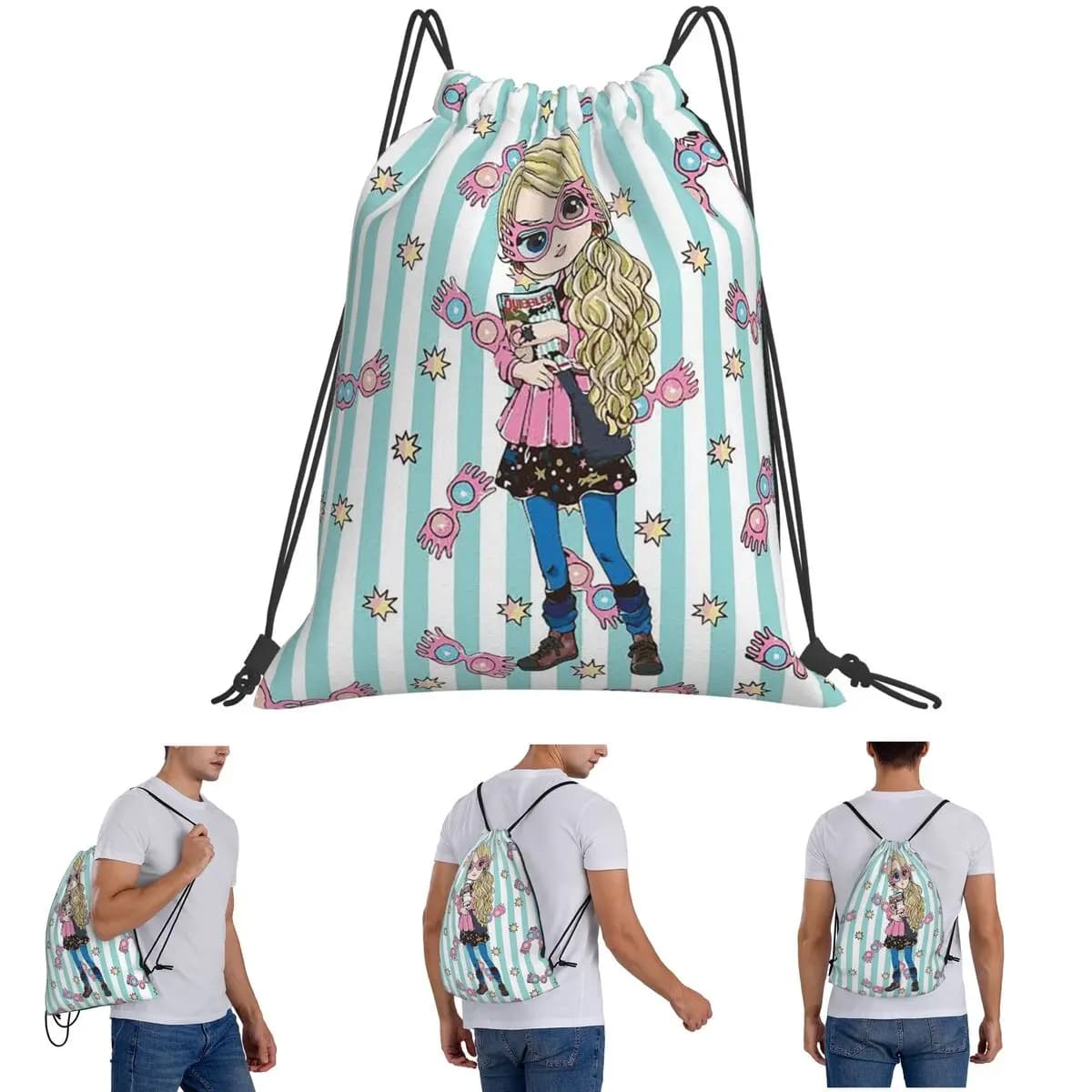 Luna L-Lovegoods Borse per occhiali Zaini Borse con coulisse alla moda Borsa sportiva Borse per libri per uomo, donna, studenti