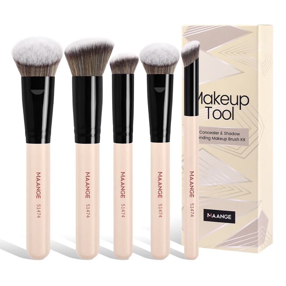 MAANGE Set of Makeup Brushes 5 Pieces Brushes for Background Corrector Details Soft Makeup Brushes for Liquid Cream Powder Impeccable Mixing