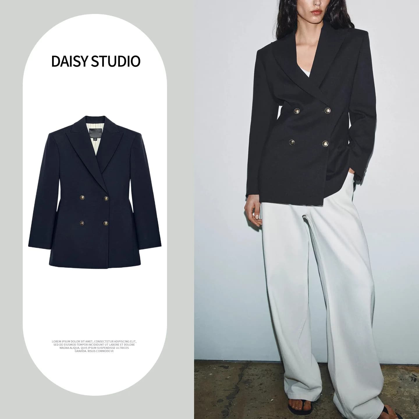 Spring Summer New Women's Long Sleeve Notch Collar Double Button Suit Jacket Inverted down Style Polyester Fiber Slim Fit