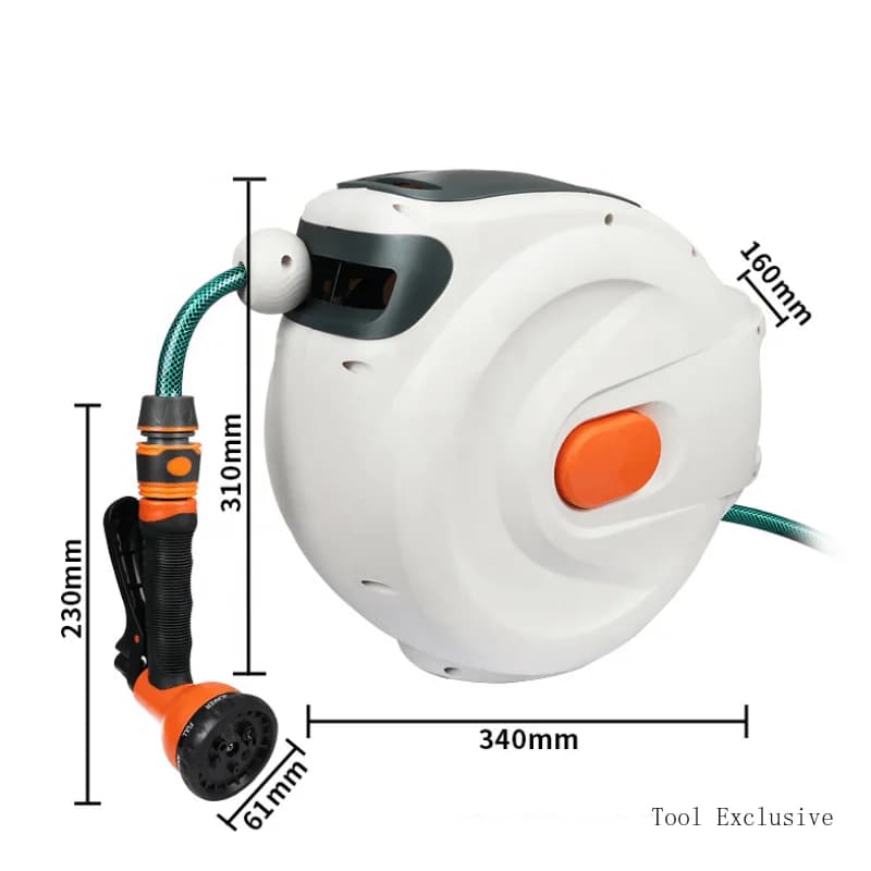 Avvolgitubo a riavvolgimento automatico da 10/20 m con ugello per tubo flessibile a 7 modelli Avvolgitubo per acqua Sistema di ritorno lento per auto da giardino