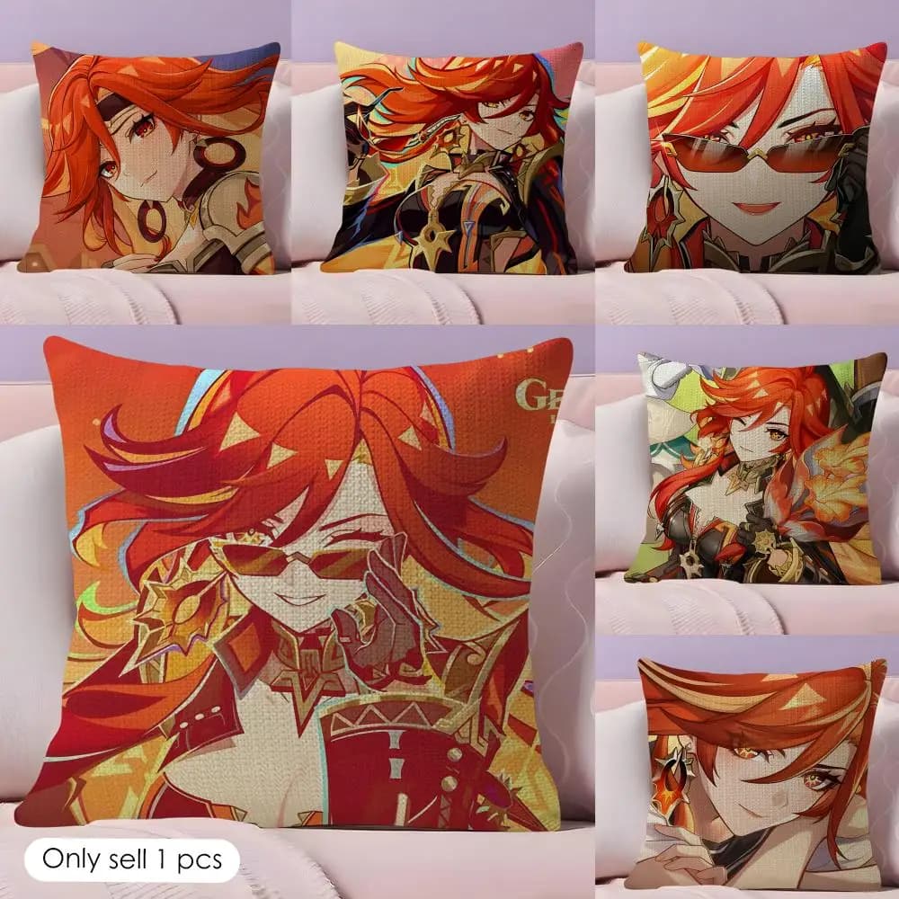Genshin Impact Mavuika Cushion Cover Natural Linen Pillow Case Double-Sided Print Decorative Sofa Pillowcase Home Decor Gift