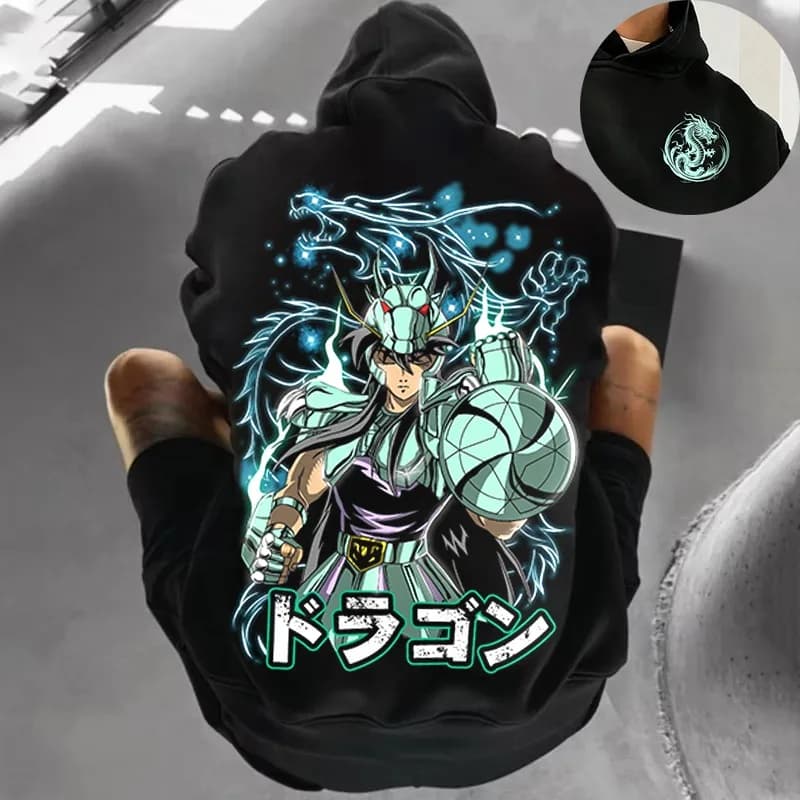 Saint Seiya Dragon Shiryu Modello Autunno Inverno Felpa con cappuccio Harajuku Double-sided stampato da donna Y2k Street Top a maniche lunghe