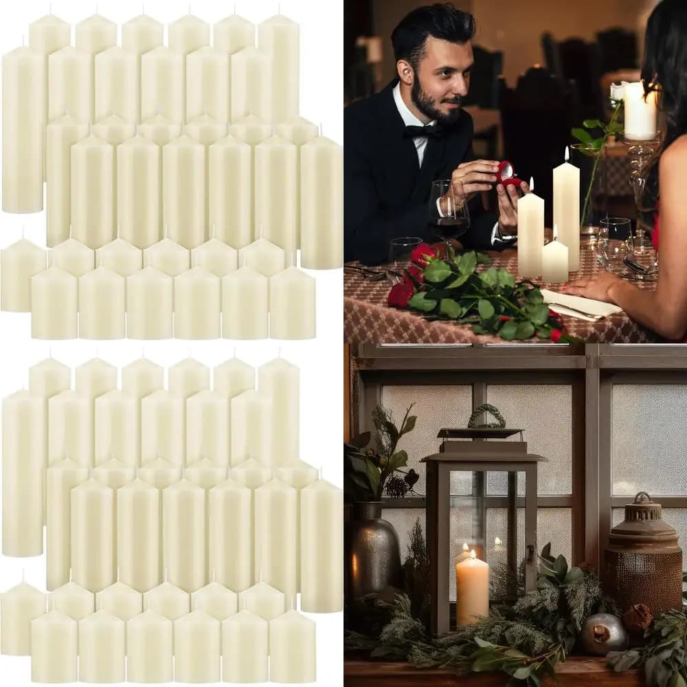 Pack of 36 Candles to Column Ivory No Perfume, 2 x 3, 6, 8 for Weddings, Party and Home Decorations