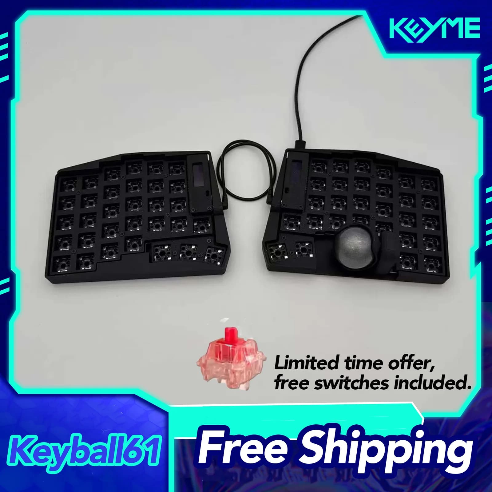 Keyball 39/44/61 Kit tastiera divisa con schermo Trackball RGB Personalizzato Wired Keyball Split Tastiere meccaniche Kit Pc Gamer