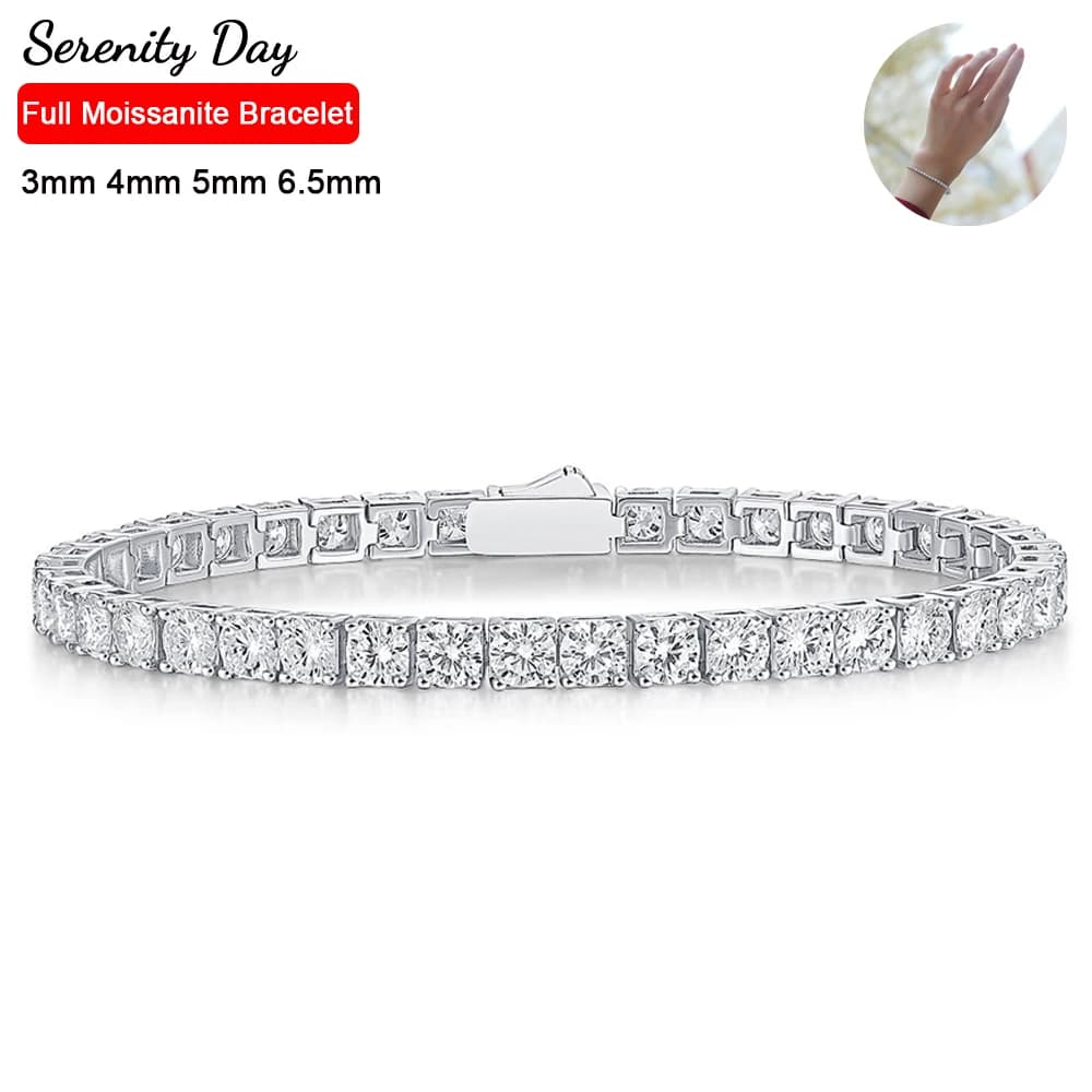 Serenity 3mm 4mm 5mm Moissanite Bracciale tennis per donna Uomo 100% S925 Sterling Silver Spring Lock Coppie Bracciale Anniversario