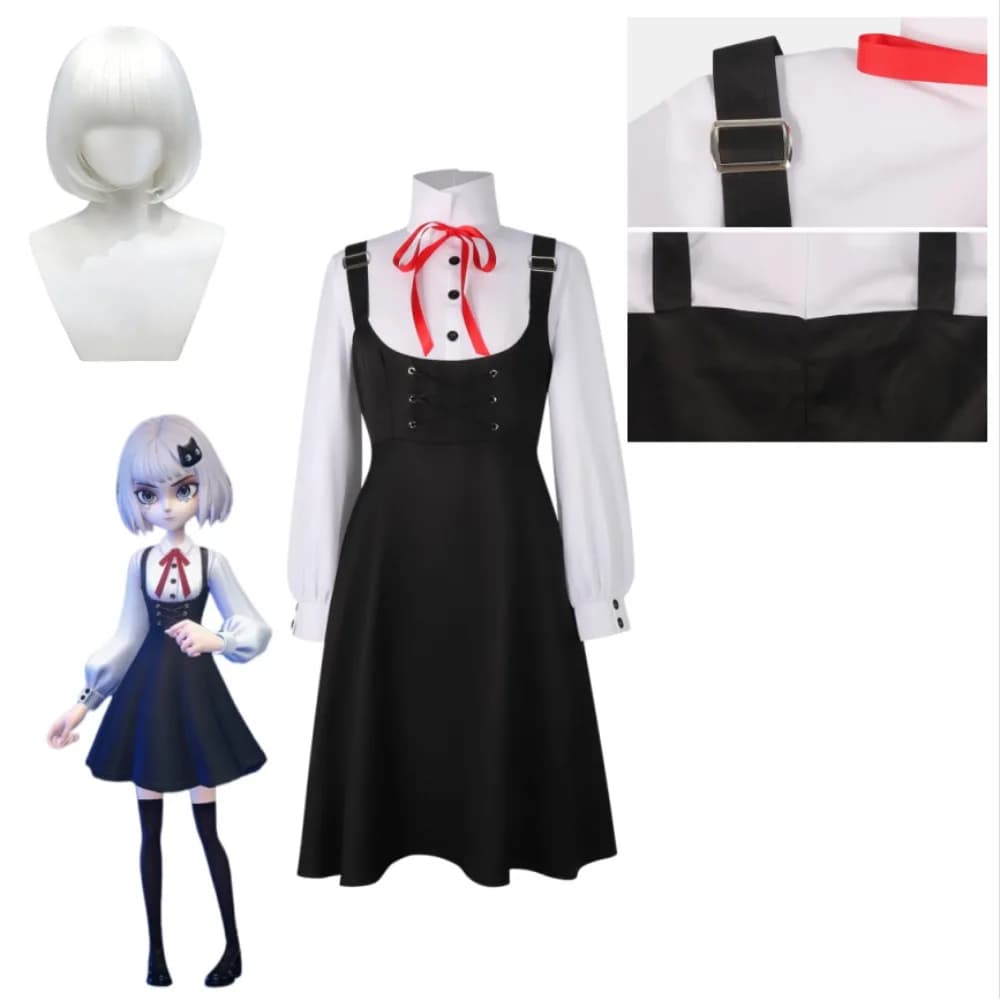 Costume Cosplay Supernatural Squad Mia, Abito Nero e Bianco Elegante per Donne Adulte, Outfit per Halloween, Comic Con, Carnevale e Spettacoli