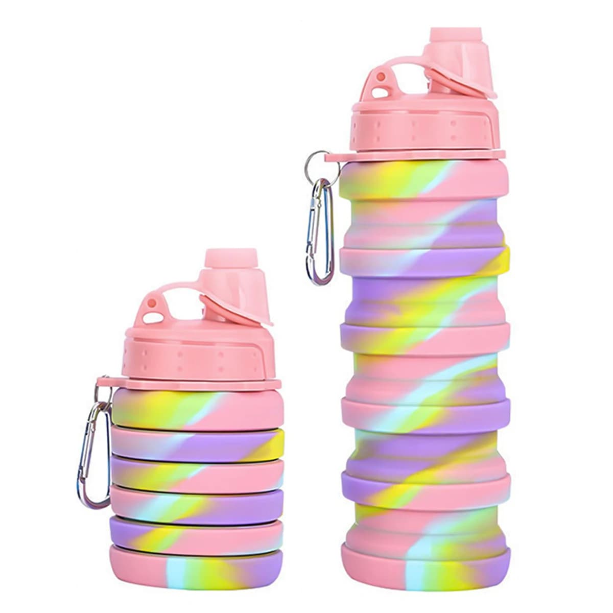 Leeseph Bottiglie d'acqua pieghevoli in silicone, tazze sportive pieghevoli portatili con moschettone, a prova di perdite per viaggi all'aperto 500 ml